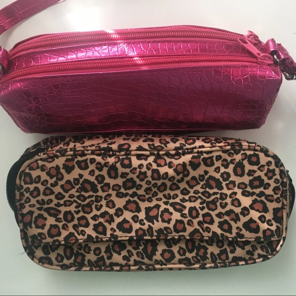 Two Pencil Cases: Cheetah Print and Hot Pink Cases